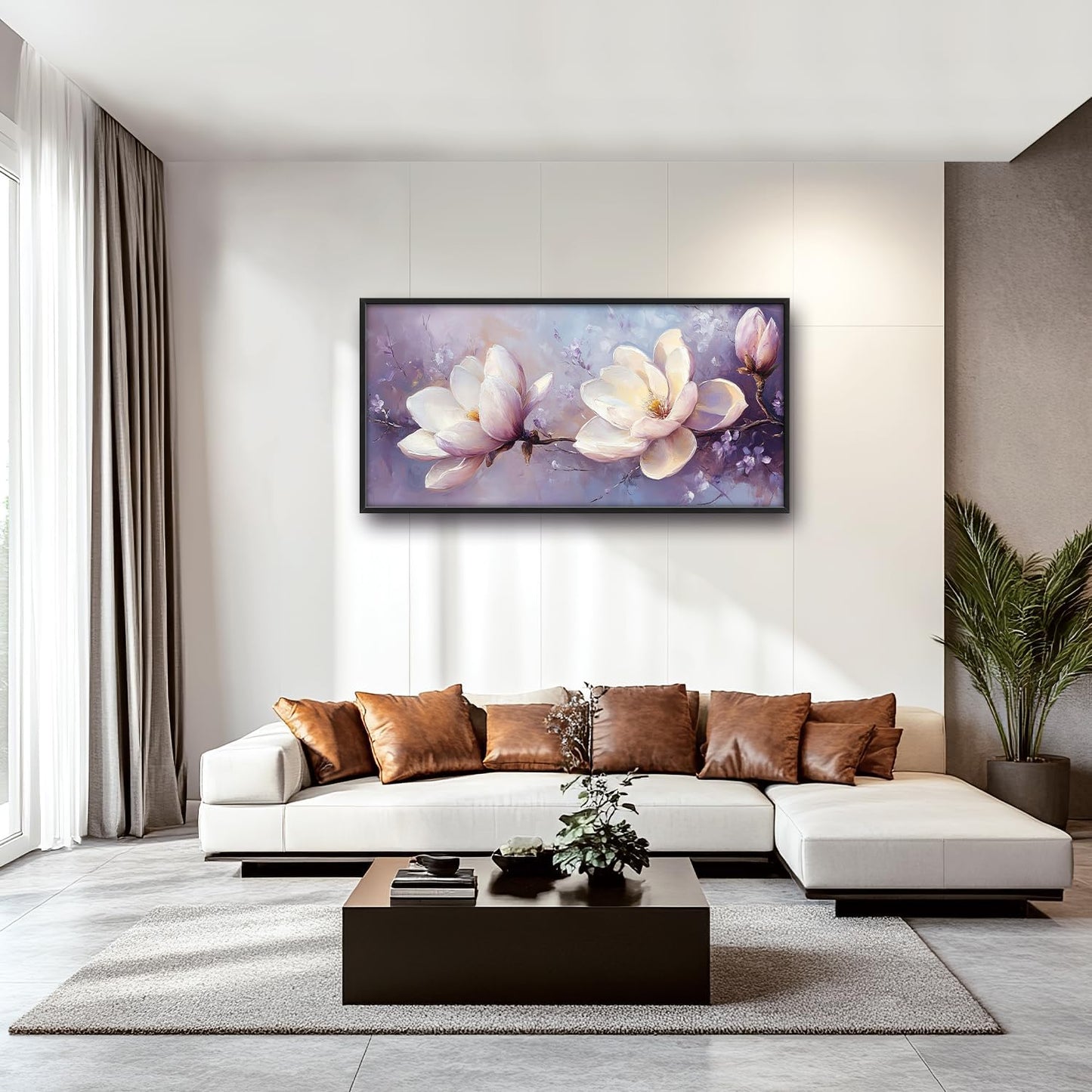 Large Floral Landscape Wall Art for Living Room, Purple Flower Canvas Oversized Wall Decor, Aesthetics Framed Pictures Painting Print Artwork for Bedroom Office 60L" x 30W"