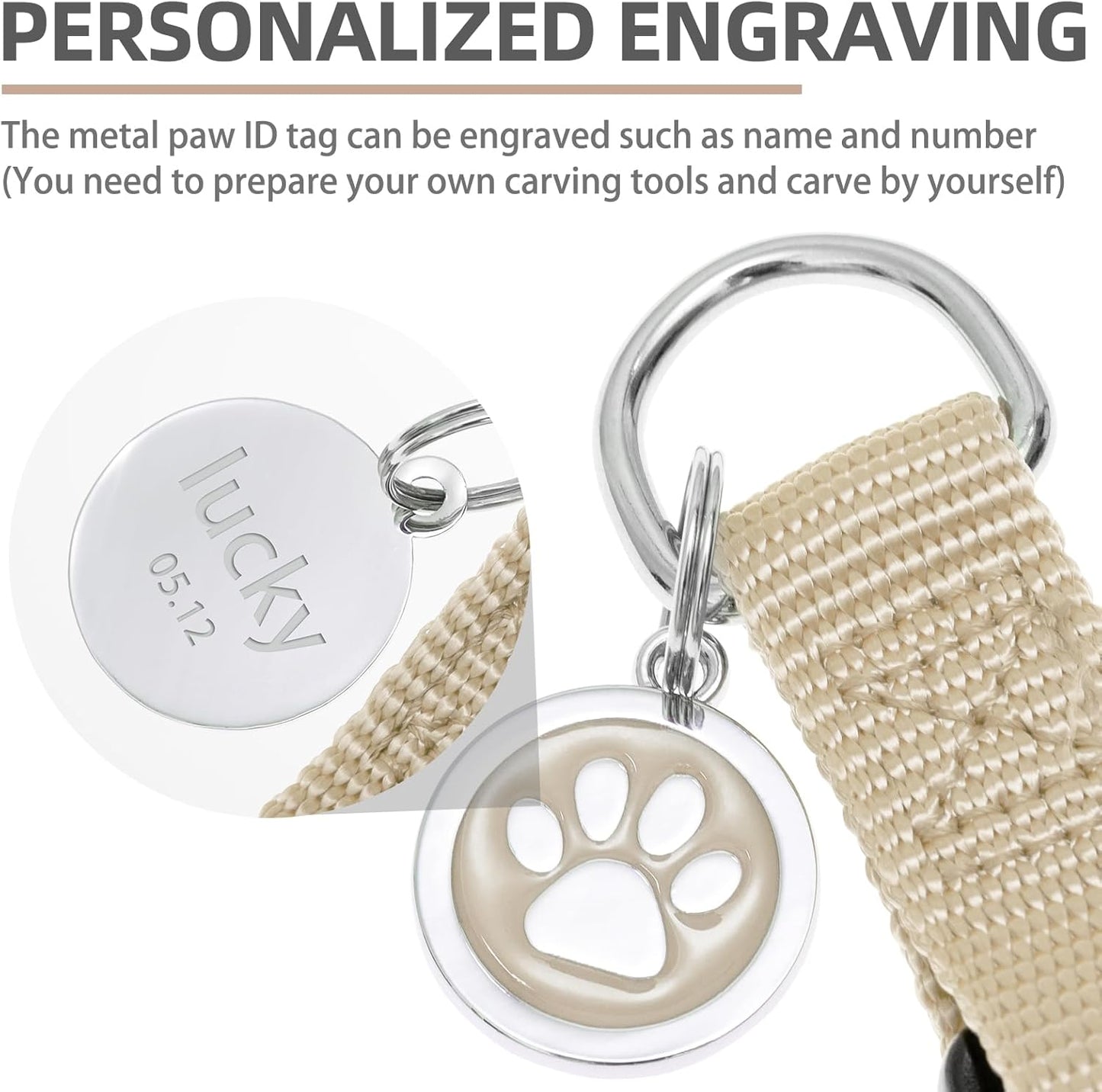 PUPTECK No Pull Dog Harness Soft Adjustable Basic Nylon Step in Puppy Vest Outdoor Walking with ID Tag and A-ir Tag Case, Cream, L