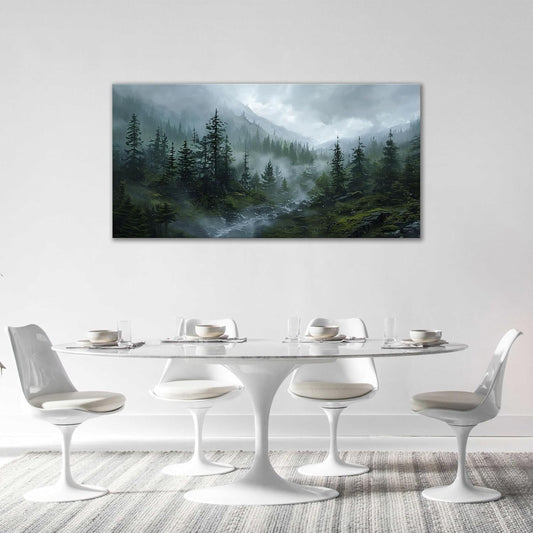 Large Forest Wall Art Nature Misty Mountain Canvas Living Room Tree Landscape Pictures Framed Prints Oversize Wall Decor Painting Artwork for Bedroom Dining Home 60"x30"