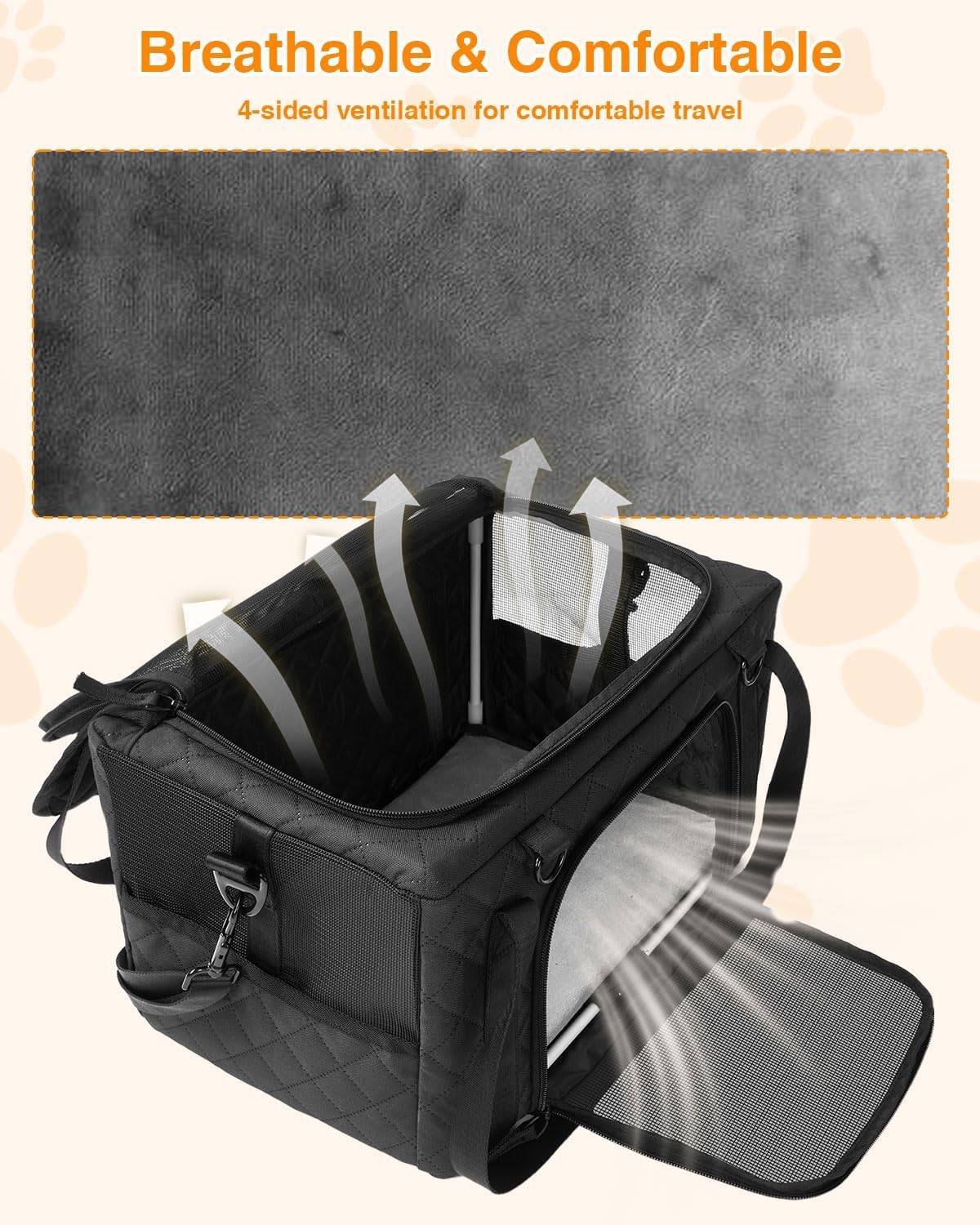 PETUX Small Cat Carrier - Pet Carrier Airline Approved for Kitten Under 10 lb - Escape-Proof, Foldable & Portable Cat Carriers for Travel, Vet Visits with Removable Bag, Safety Buckle ＆ Leash - Black