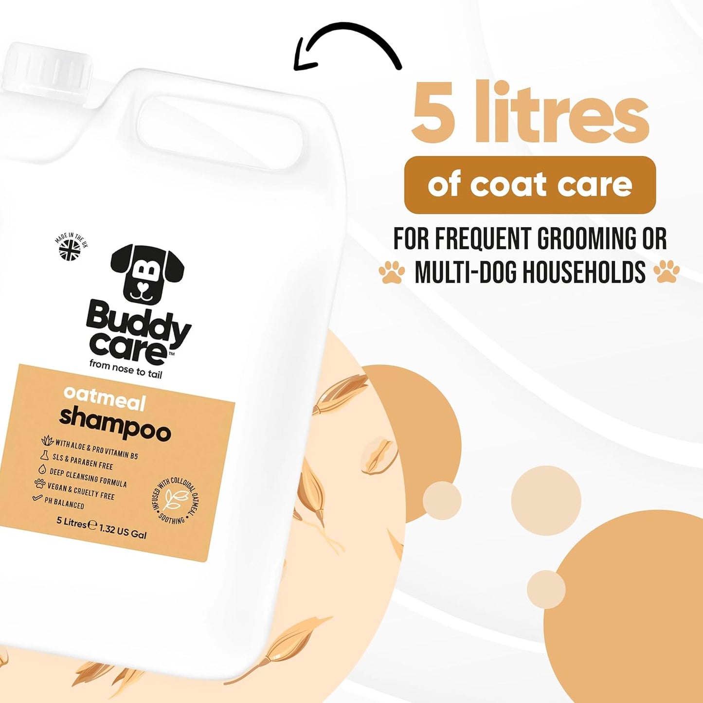 Oatmeal Dog Shampoo by Buddycare | Shampoo for Dogs with Irritated Skin | Relieving and Rehydrating | with Aloe Vera and Pro Vitamin B5 (169.07oz)