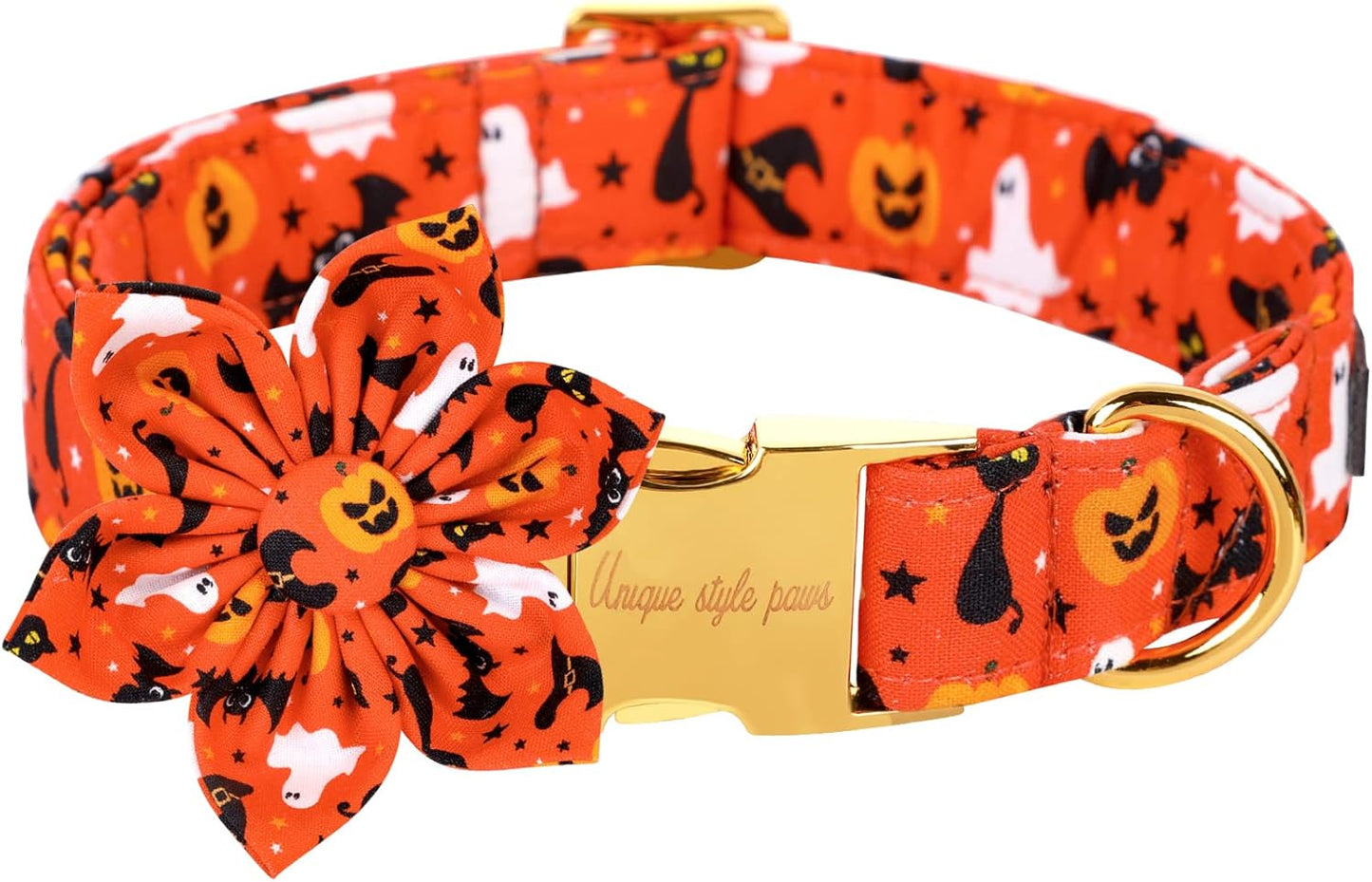 Unique style paws Halloween Dog Collar with Flower Tie Cotton Adjustable Puppy Collar for Small Medium Large Dogs-S