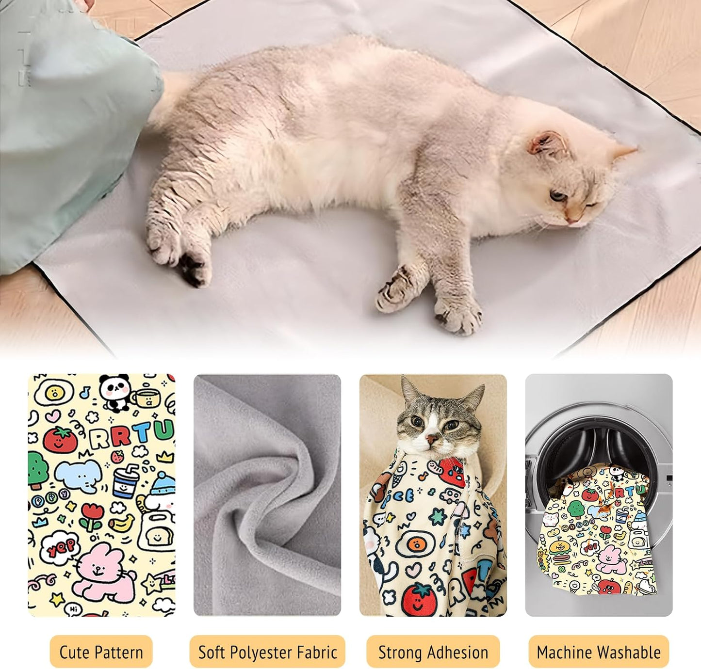 27.6" Cat Grooming Wrap,Self-Adherent Cat Wrap for Cutting Nails,Anti-Escape Cat Swaddle Wrap,Multifunctional Anti-Scratch Cat Restraint Wrap for Medicine,Nail Clipping,Ear Cleaning(Within 15lbs)