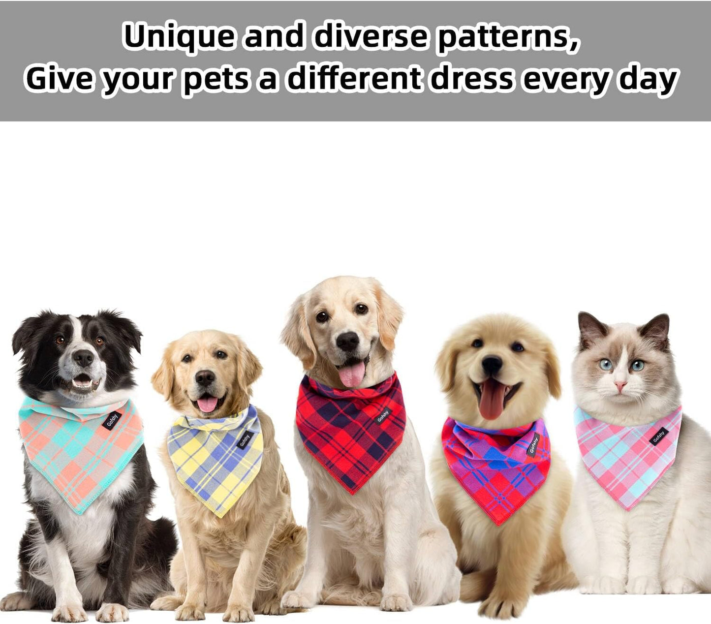 Summer Dog Bandana Small-Dog Scarf Vibrant Color Yellow Blue Plaid Printing Adjustable Bib Handkerchief Accessories for Small Dogs Cats (S)