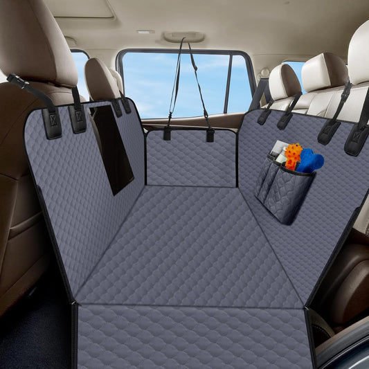 Dog Car Seat Cover for Back Seat, Waterproof Protector with Side Flaps, Scratchproof Hammock, Non-Slip Bottom for Cars/Trucks/SUVs (Grey)