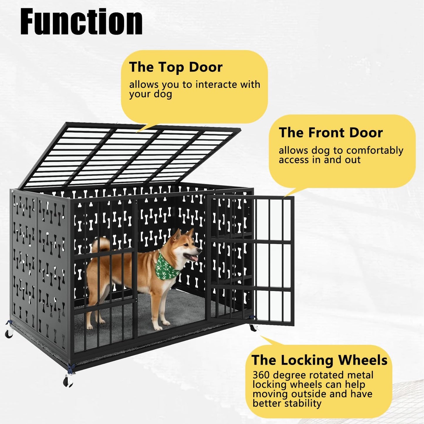LEMBERI 48/42 inch Indestructible Heavy Duty Dog Crate with Cushion, High Anxiety Extra Large Dog Cage for Large Dogs, XL Steel Escape Proof Dog Kennel with Locking Wheels