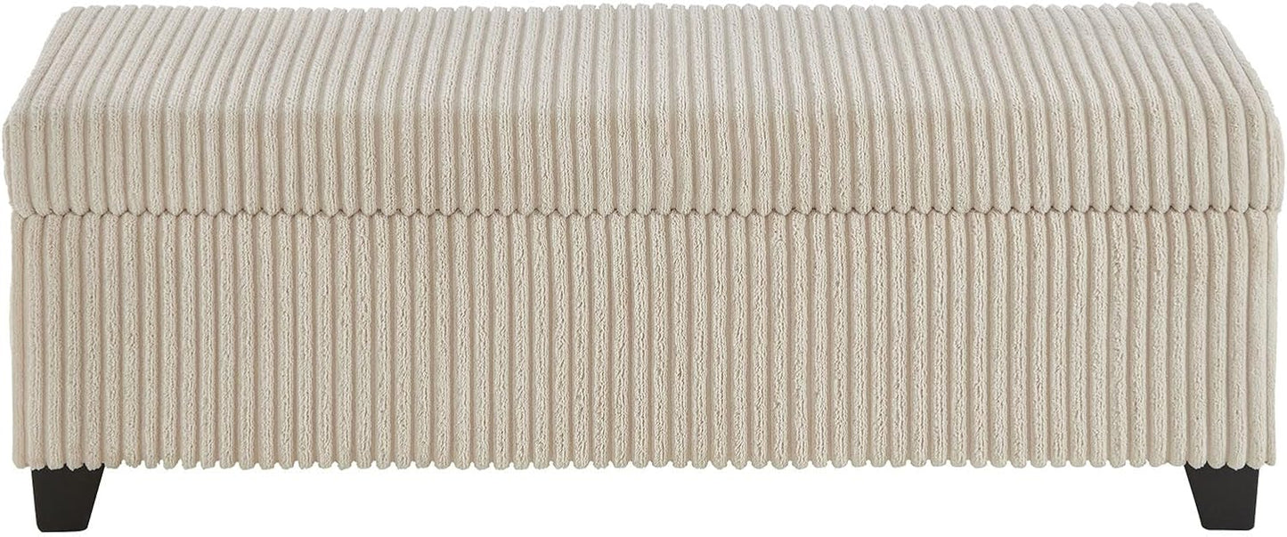 48" Ottoman with Storage, Corduroy Storage Ottoman Bench for Bedroom, End of Bed Bench with Safety Hinge for Living Room, Bedroom, Entryway, Beige
