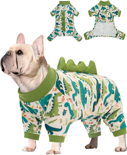 CuteBone Dinosaur Costume Dog Pajamas, Stretchy Spandex Crystal Velvet Sleepwear Coat for Small Dogs, Soft & Warm Pet Outfit Clothes for Cold Weather, Cozy Pullover Design COSP05L
