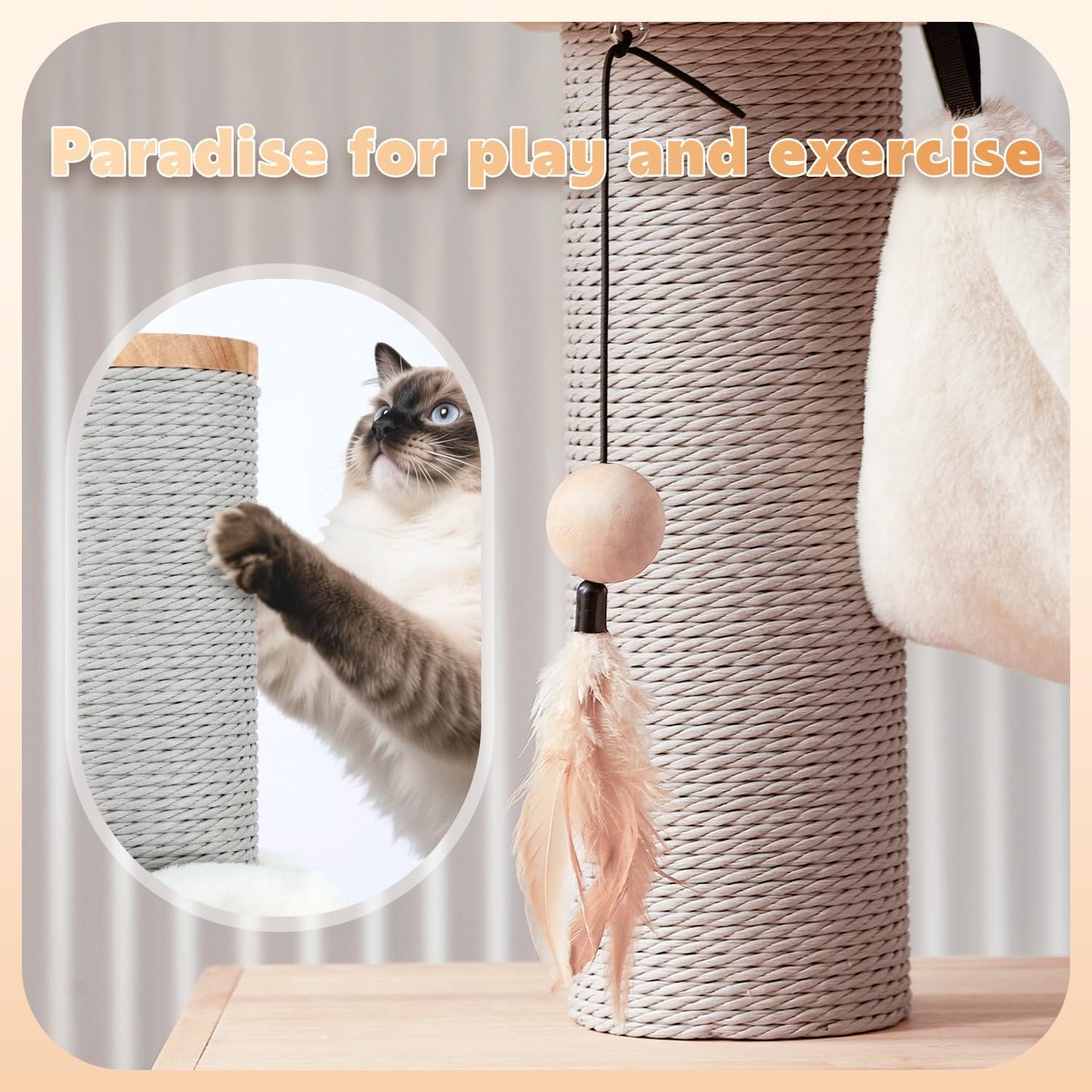63-inch Modern Cat Tree, Luxury Cat Tower with Scratching Post, Unique Cat Condo with Hammock, Heavy Duty Kitty Climbing Tree for Indoor Cat, Wooden Kitty House for Small Medium Large Cats
