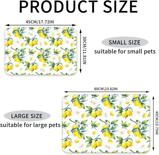 Tropical Lemon Leaves Dog Food Mat Absorbent Bowl Mats No Stains Quick Dry Waterproof Pet Cat Placemats for Food and Water, 30x45cm