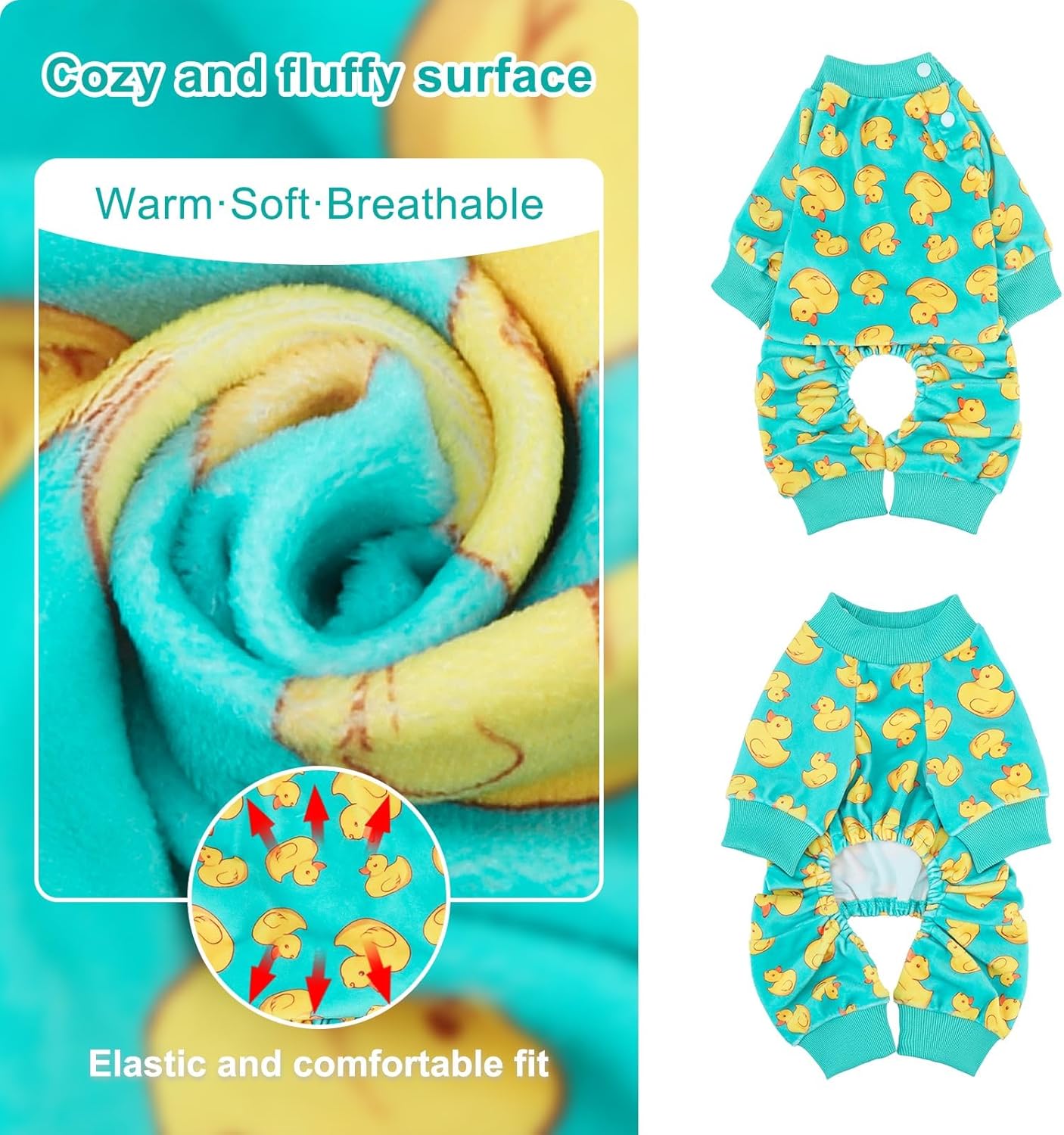 BEAUTYZOO Dog Pajamas Small Sized Dog, Summer Doggie Pajamas for Boy Girl, Soft Strechy Cotton Puppy Pjs Jammies Onesies for Men Women, Pet Jumpsuit Body Suit Cat Apparel Clothes, Yellow Duck S