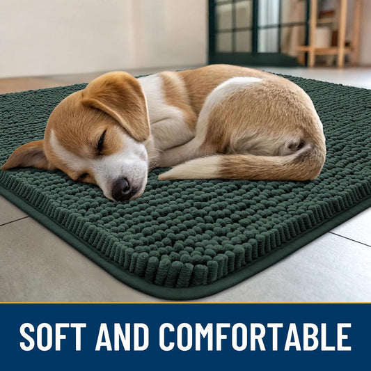 Smiry Dog Door Mat for Muddy Paws 40x32, Absorbs Moisture and Dirt Doormat, Non-Slip Washable Quick Dry Chenille Front Door Mat Indoor Entrance, Entryway Carpet for Inside Floor, Green