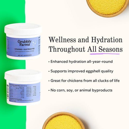 Grubbly Farms Vitamins + Electrolytes Water Supplement for Chickens (30 Day)