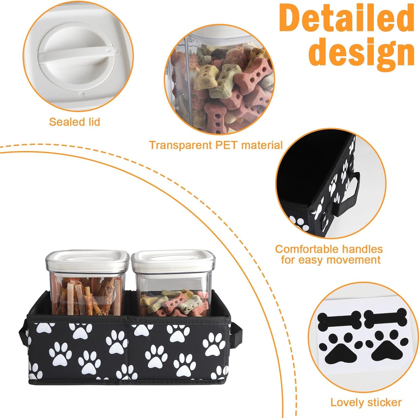 Dog Treat Container for Countertop,2pack Dog Treat Jars,Cat Treat Jars,Pet Food Treat Organizer,Pet Food Storage For Puppy Kitten-Dog Treat Station Dog Food Box Set With Handle- Paw Print