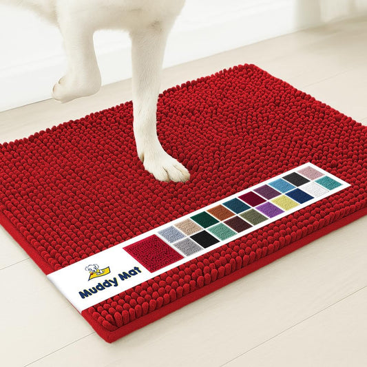 Muddy Mat® Shown on TV – Super Absorbent Door Mat Indoor, Microfiber Quick Dry Chenille Entryway Rug, Non-Slip Front Door Mat, Indoor Mats for Entryway, Machine Washable Pet Rug, Red 36"x72"