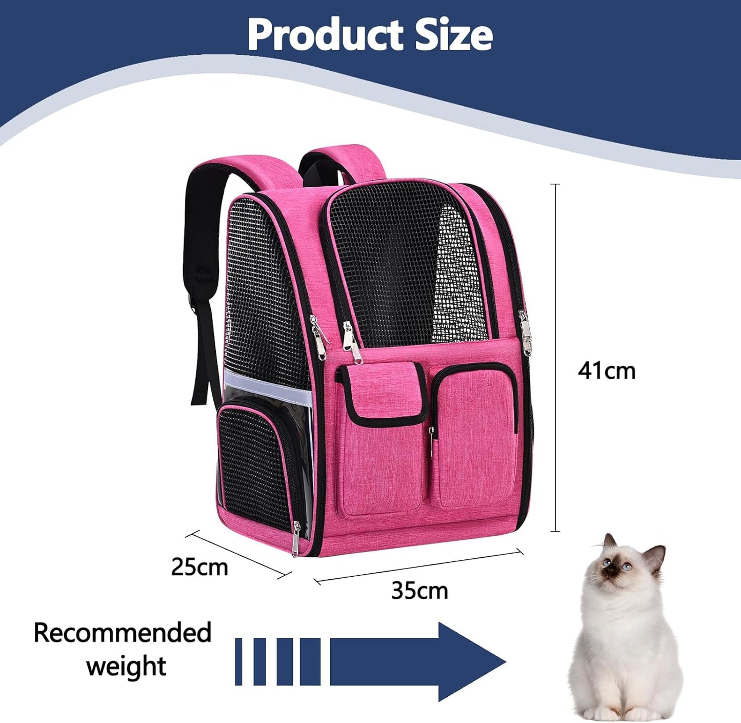 Pet Backpack, Airline Approved Dog Backpack, Cat Bag for Travel Hiking Bike Riding Walking Outdoor, Cat Backpack with Breathable Mesh(Pink)