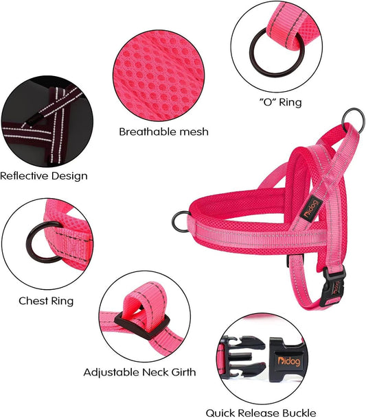 Didog No Pull Dog Harness with Soft Mesh Padded,Reflective & Quick Fit Light Weight Dog Strap Vest Harness,Easy for Walking Training (M:Chest 21-26", Pink)