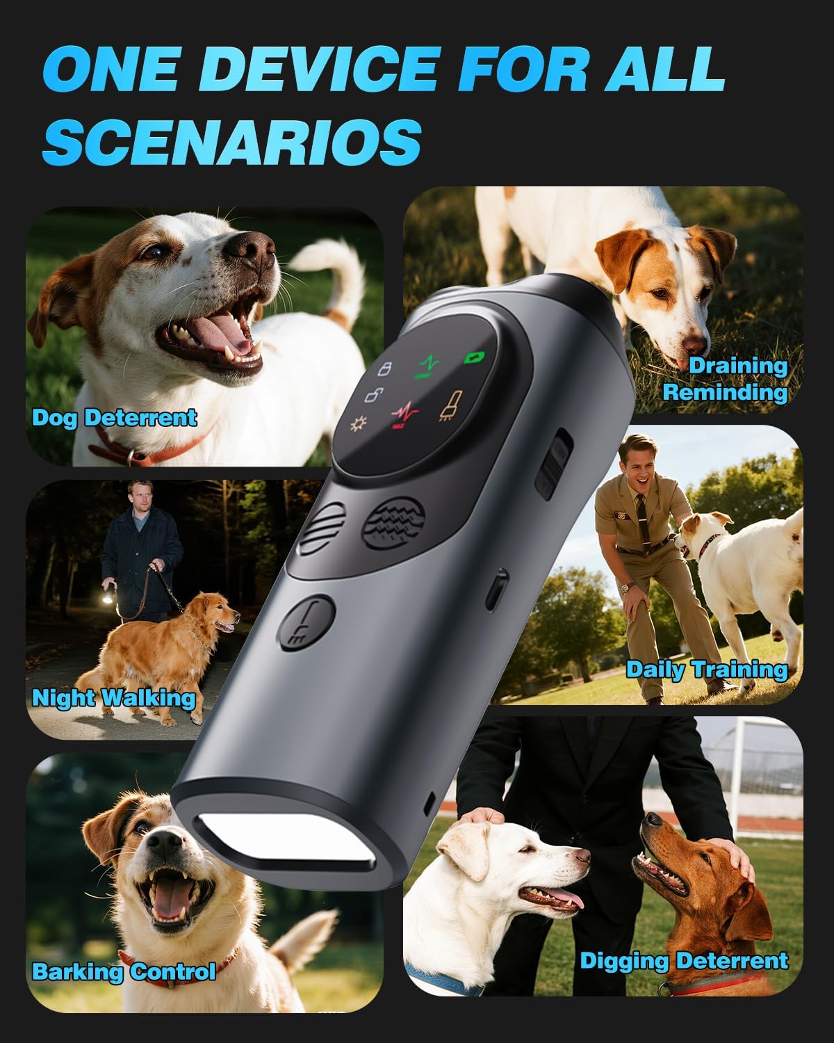 2025 Ultrasonic Dog Bark Deterrent Devices with 3 Emitters & SOS Flashlight, Humane Anti-Bark Trainer, 50FT Range, 90-Day Battery, Multi-Mode Rechargeable Dog Deterrent for Indoor & Outdoor Use