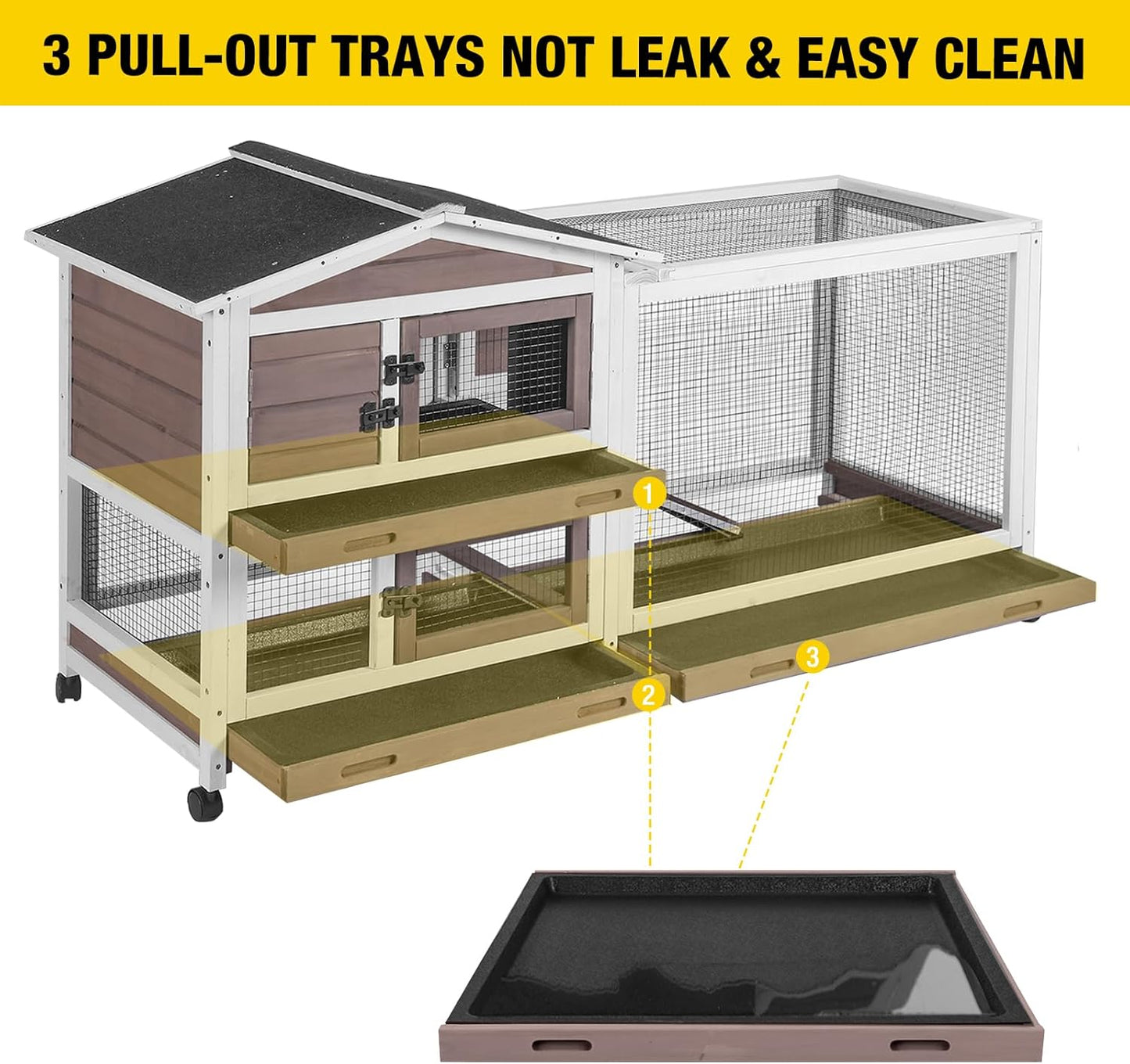 Aivituvin Rabbit Hutch Rabbit Cage Indoor with Casters Bunny Cage Outdoor for Small Animals with Pull-Out Tray