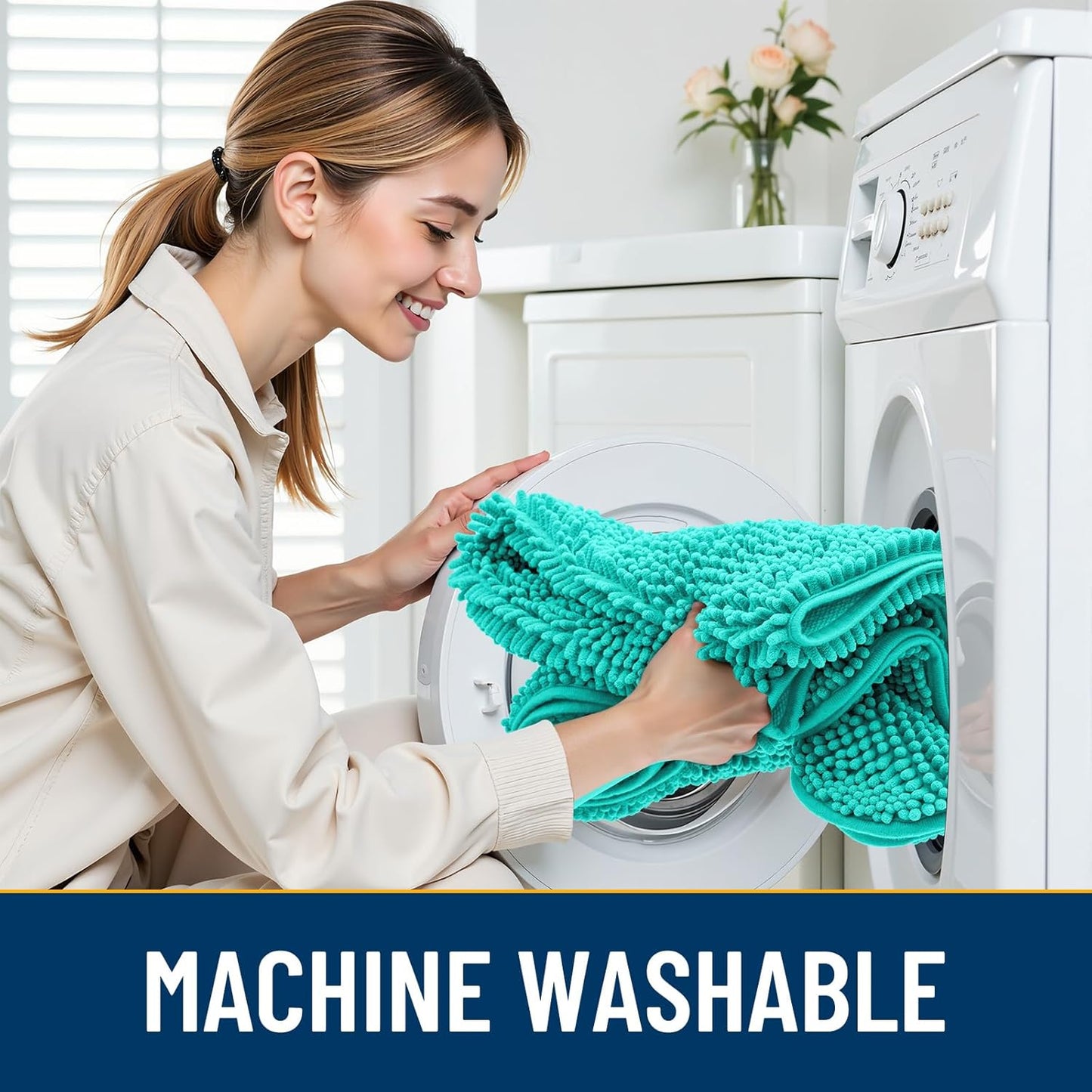 Smiry Dog Door Mat for Muddy Paws 36x24, Absorbs Moisture and Dirt Doormat, Non-Slip Washable Quick Dry Chenille Front Door Mat Indoor Entrance, Entryway Carpet for Inside Floor, Teal