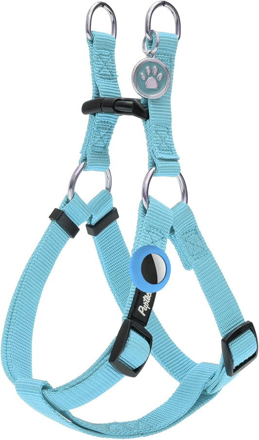PUPTECK No Pull Dog Harness Soft Adjustable Basic Nylon Step in Puppy Vest Outdoor Walking with ID Tag and A-ir Tag Case, Sky Blue, L