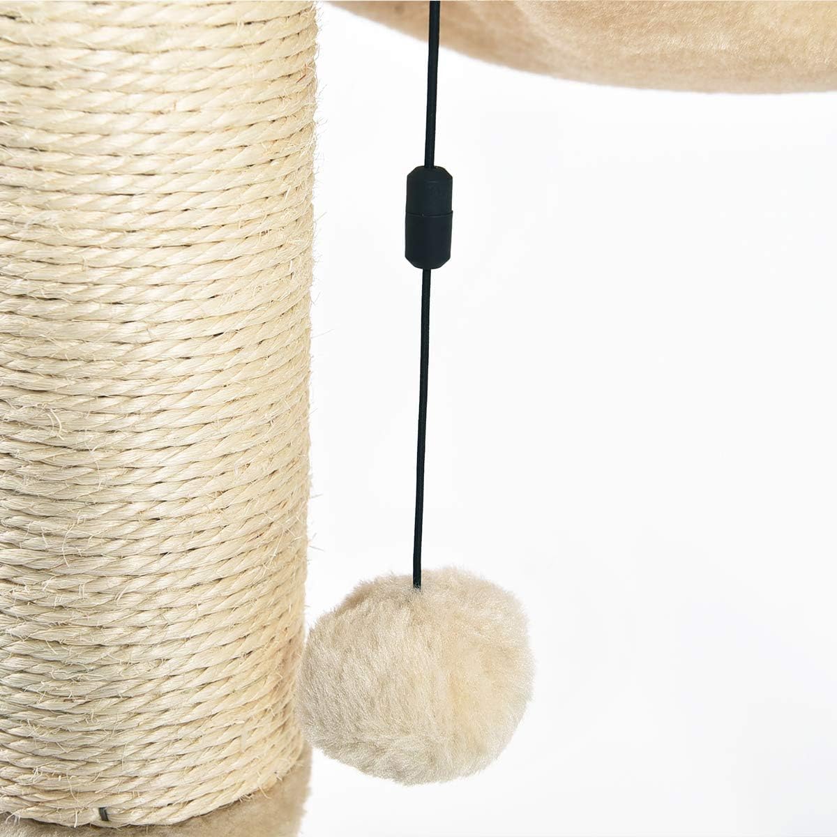 Amazon Basics Cat Condo Tower with Hammock Bed and Scratching Post,Easy to Assemble,Plush Hammock,Interactive Hanging Ball,Durable Sisal Scratch Posts for Indoor Cats, 15.8 x 15.8 x 19.7 Inches, Beige