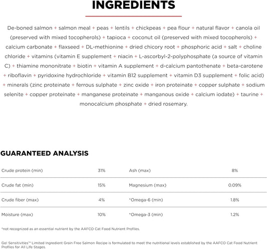 Go! Solutions Sensitivities Limited Ingredient, Grain-Free Dry Cat Food, Salmon Recipe for Sensitive Stomach, 12 lb Bag