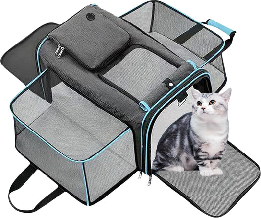 Cat, Dog Carrier for Pets Up to 20 Lbs,Sides Expandable Pet Carrier Bag Large Mesh Safe,Airline Approved Animal Carrier,Soft Sided Collapsible Pet Travel Carrier,Foldable Portable Pet Home(Blue)