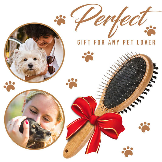 KylePet Dog Brush, Double Sided Pet Slicker Brush with Bamboo Handle for Dogs and Cats Long Hair Pets Grooming Comb for Removing Shedding, Tangles and Dead Undercoat