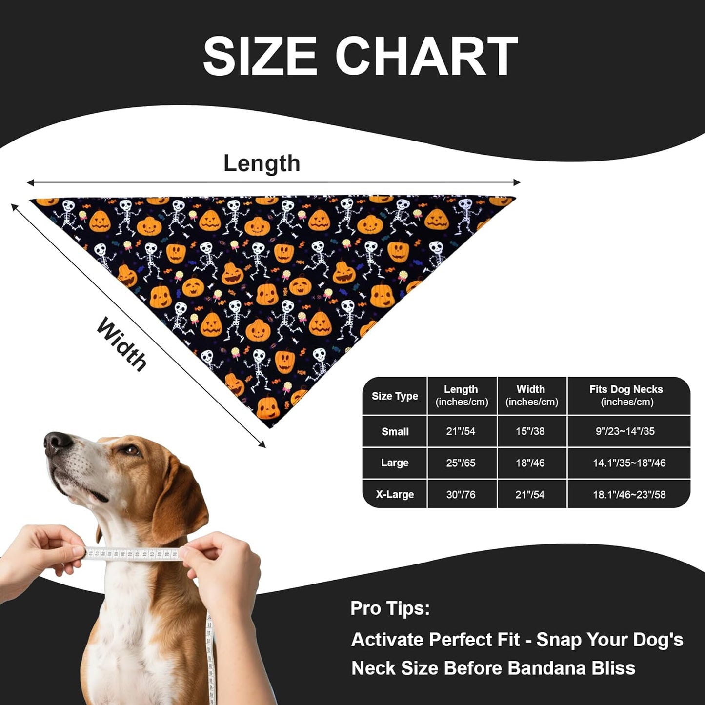 Halloween Dog Bandana for Large Dogs - Reversible Black Skull Pumpkin Print Scarf - Soft & Quick-Dry for Costume Parties
