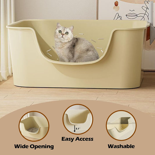 Small Cat Litter Box with High Sides,Cat Boxes for Indoor Cats,Cat Litter Pan for Kitty,Litter Box with Low Entry,Easy to Clean,Anti-Splashing (Green)