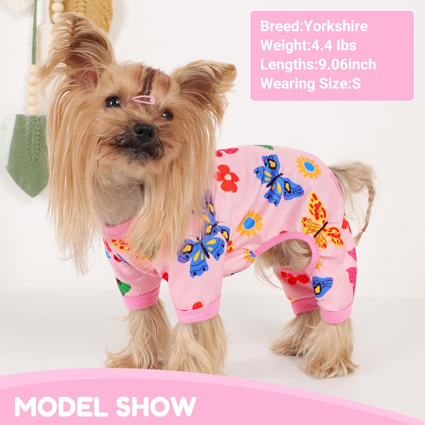 Dog Pajamas Small Sized Dogs Stretchable Summer Dog Clothes Pjs 4 Legs Girl Boy Cute Soft Puppy Outfits Doggie Cat Jammies Jumpsuit Sleeper for Pet, Butterfly, XS