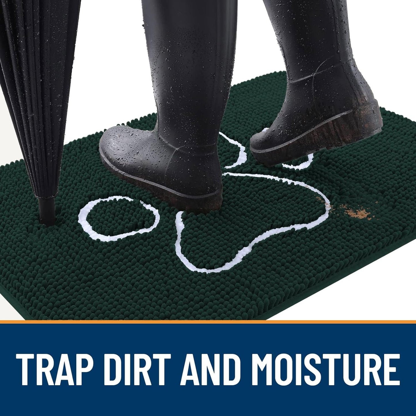 OLANLY Door Mat for Muddy Dog Paws 30x20, Absorbent Chenille Mud Doormat with Paw Print Design, Non-Slip Washable Doormat for Indoor Entryway, Quick-Dry Pet Bed Mats for Dirty Dogs, Blackish Green