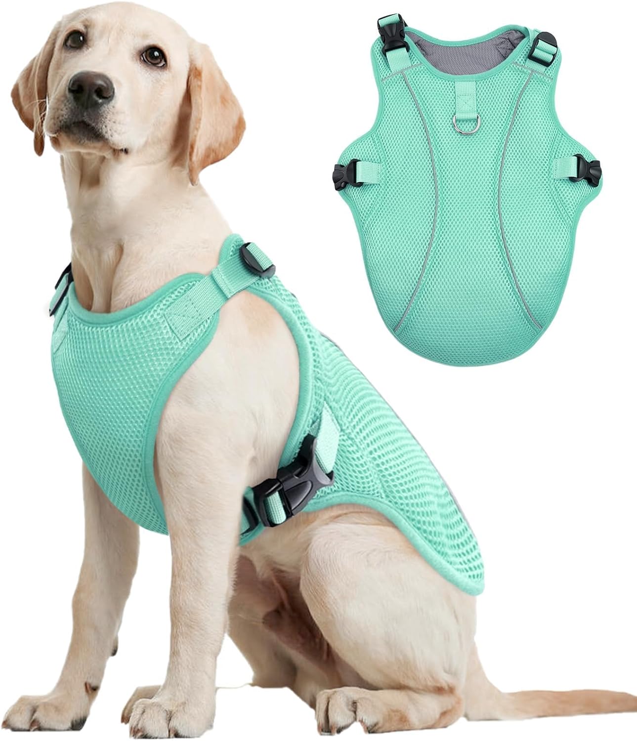 Kuoser Dog Cooling Vest for Large Dogs, Lightweight Doggie Cooler Jacket Breathable Mesh Pet Cooling Shirts Reflective Puppy Cool Harness for Beach, Hiking, Walking Green XL