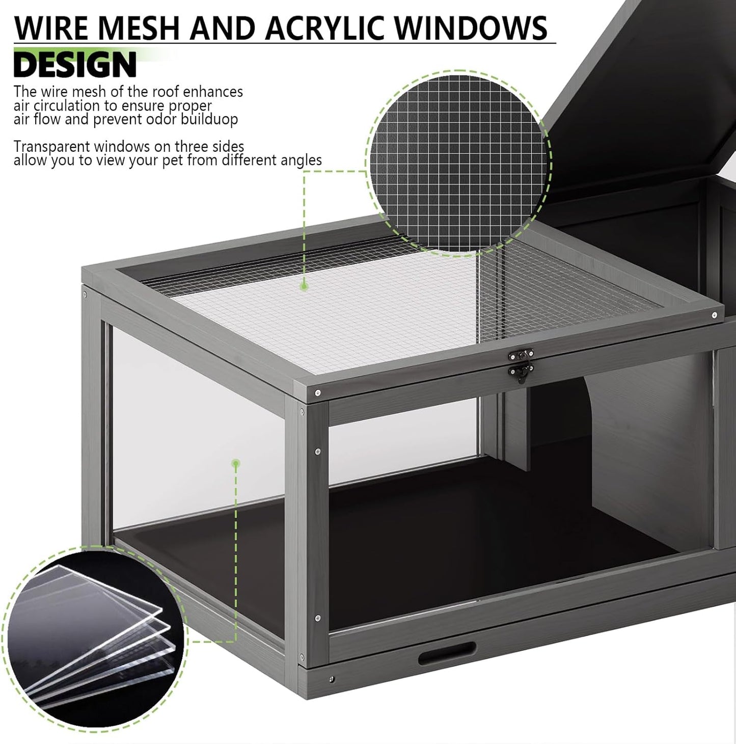 Tortoise Habitat with Adjustable Lamp Holder, Turtle Enclosure Indoor/Outdoor, Wooden House for Small Animals, Large Reptile Terrarium Table with Detachable Legs (New Gray)