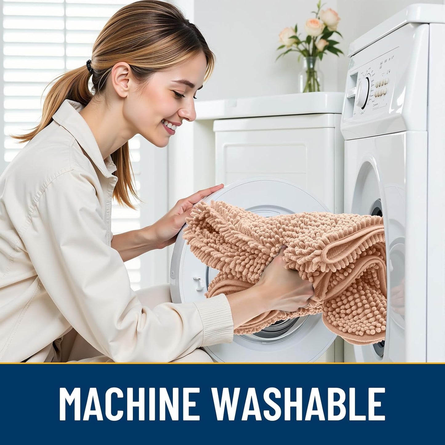 Smiry Dog Door Mat for Muddy Paws 30x20, Absorbs Moisture and Dirt Doormat, Non-Slip Washable Quick Dry Chenille Front Door Mat Indoor Entrance, Entryway Carpet for Inside Floor, Peach