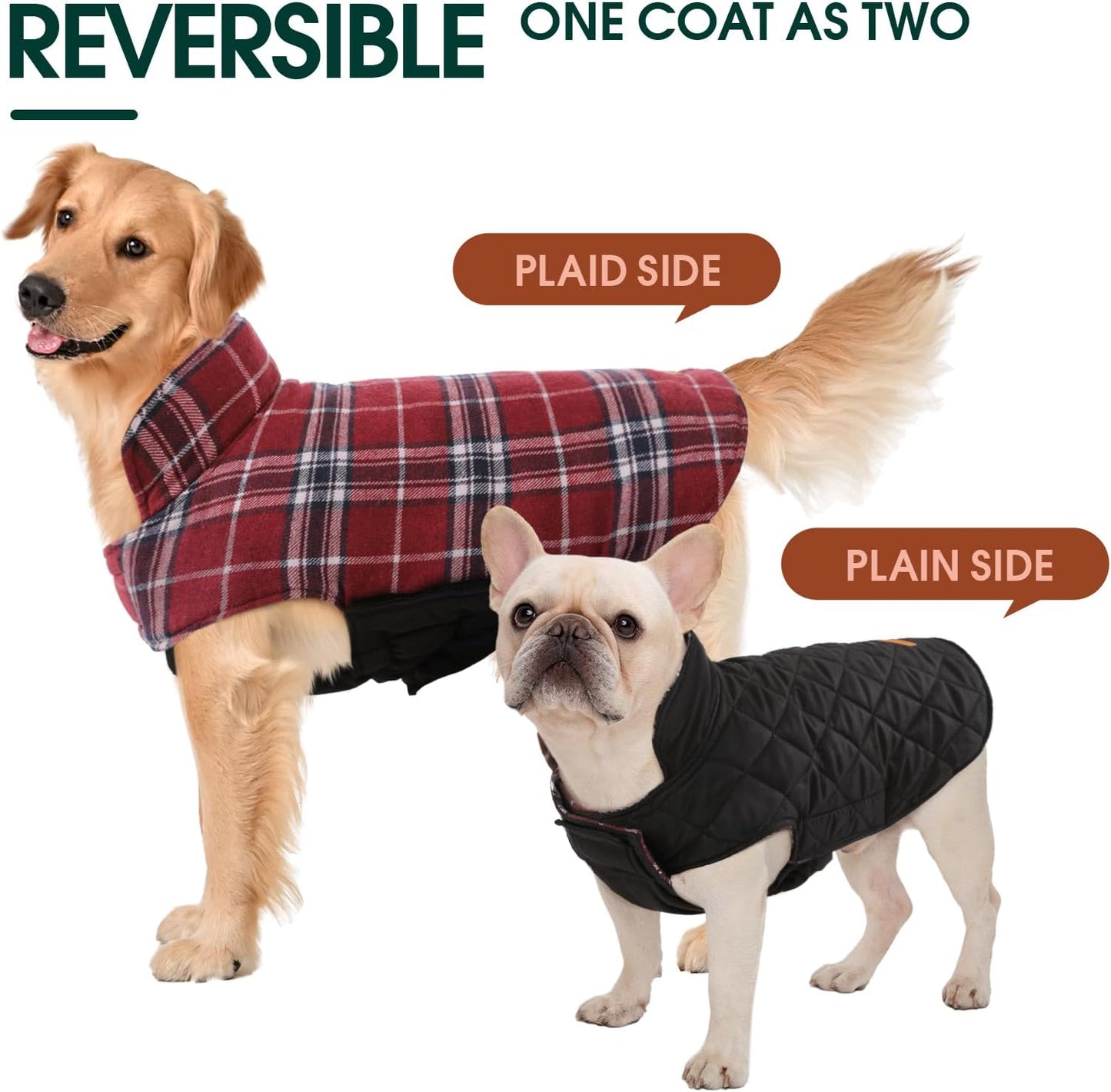 Kuoser Warm Dog Coat, Waterproof Dog Jacket for Extra Large Dogs, Adjustable Durable XXXL Doggie Winter Coat Reversible Puppy Cold Weather Apparel for Large Breed, Red 3XL