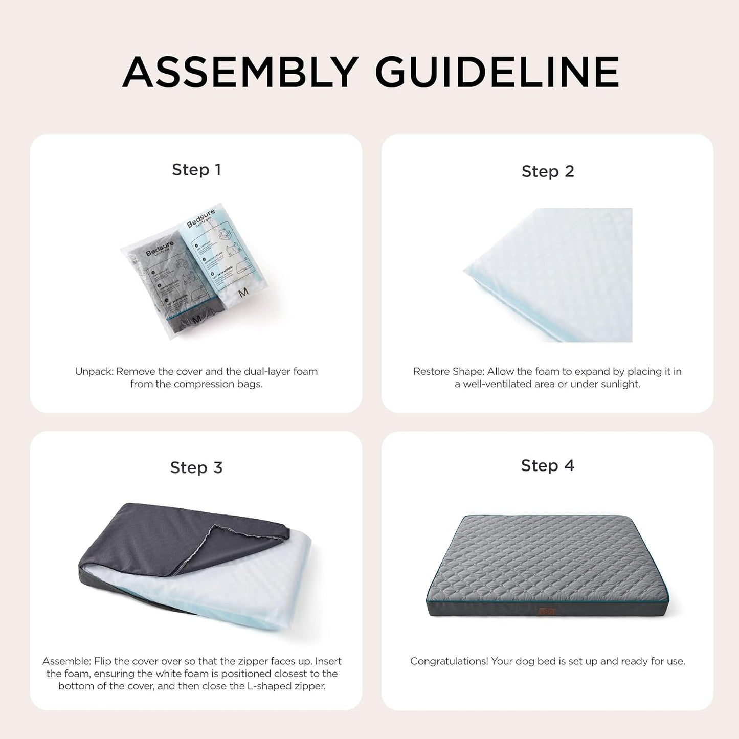 Bedsure Orthopedic Dog Bed for Medium Dogs - Flat Memory Foam Pet Mattress with Removable Washable Cover and Egg Crate Foam, Suitable for Pet Up to 35 lbs, 30x20x3 Inches, Grey