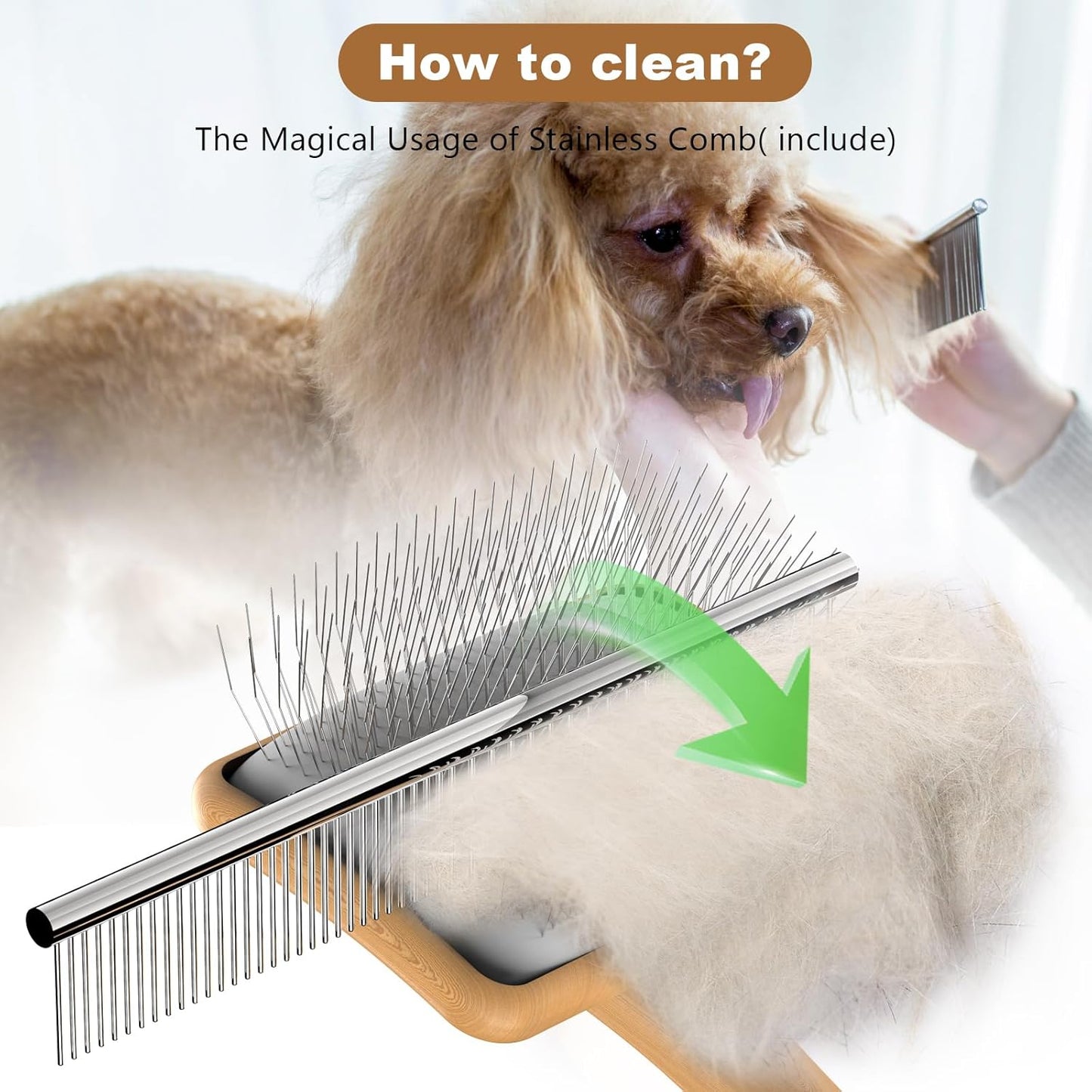 Slicker Brush for Dog, Doodles and Poodle Brush, for Tangles, Fluff Coat, Curly Hair Pets, Remove Loose Fur, Matts, Undercoat, Double Coat, 24mm Pins, 3.5''*2.4'' Head, Medium Size, Wood