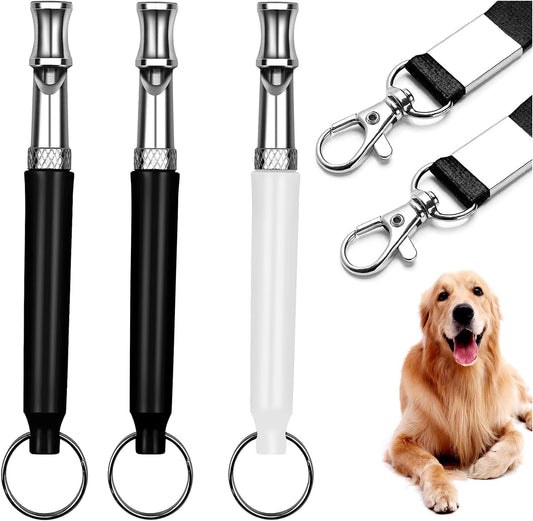 3 Pack Dog Whistle to Stop Barking Neighbors Dog - Adjustable Ultrasonic Silent Dog Whistle for Professional Training & Bark Control, with Lanyard (Black/White) - Effective Recall & Long Range