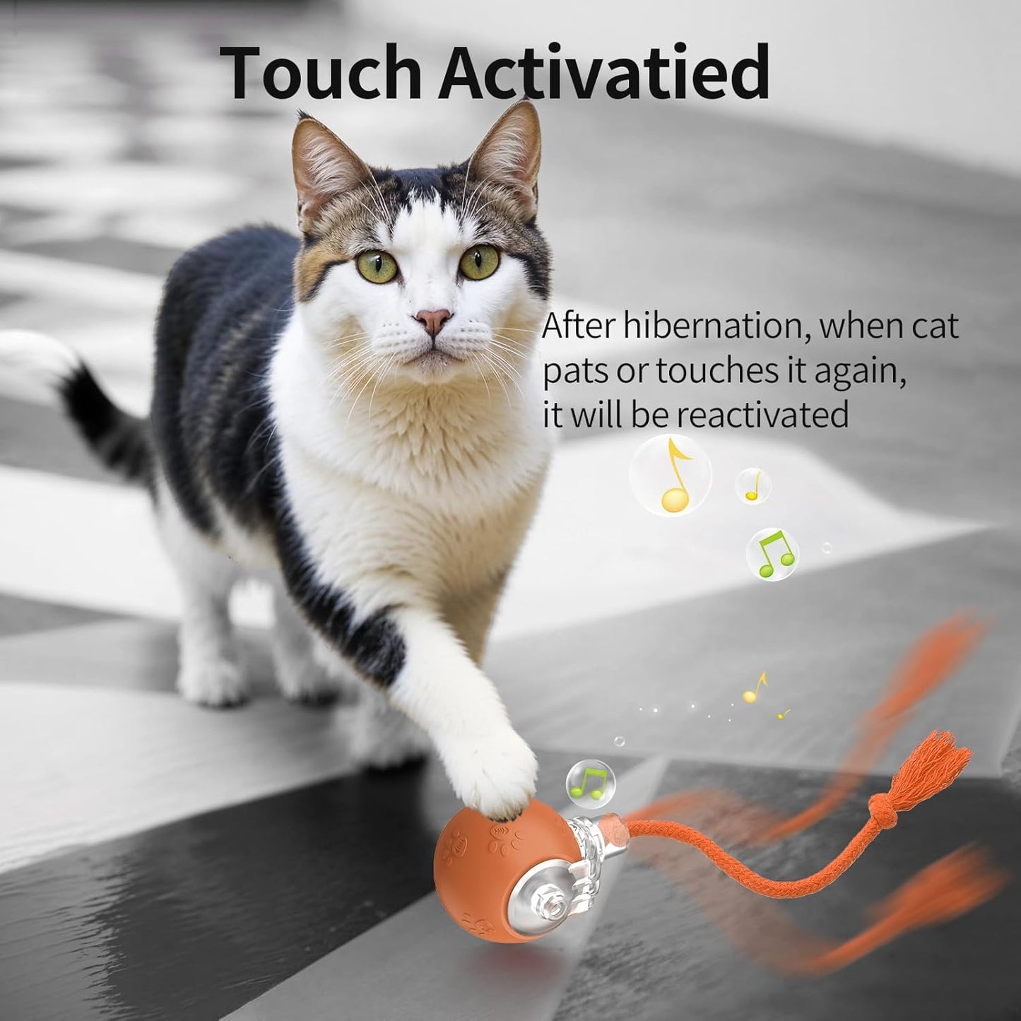 Interactive Cat Toys, Automatic Moving Cat Toys for Bored Indoor Adult Cats, Fast Rolling, Chirping & Motion-Activated Kitty Toys, Fun Gift for Cats with Speedy Tail 2.0, USB Rechargeable, Orange