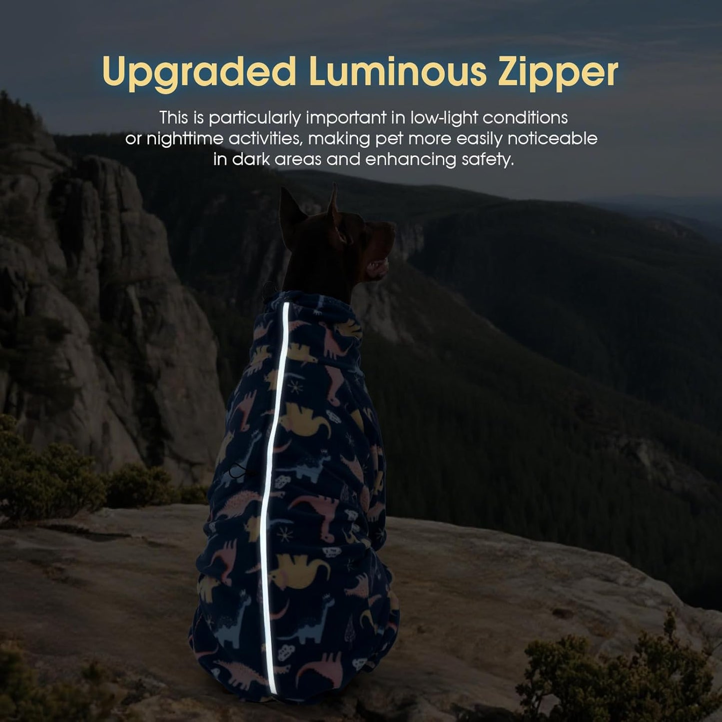 ROZKITCH Dog Winter Coat Soft Dog Fleece Pajamas, Pet Windproof Warm Cold Weather Jacket Vest with Reflective Zipper, Jumpsuit Apparel Outfit Clothes for Medium Dog Dinosaur M