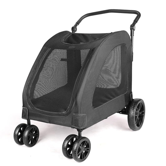 Large Dog Travel Stroller with 4 Heavy Duty Wheels Pet Stroller with Adjustable Handle - Double Doggie Capacity Jogger Wagon with Back Front Door for Small Medium Large Dogs (Black)