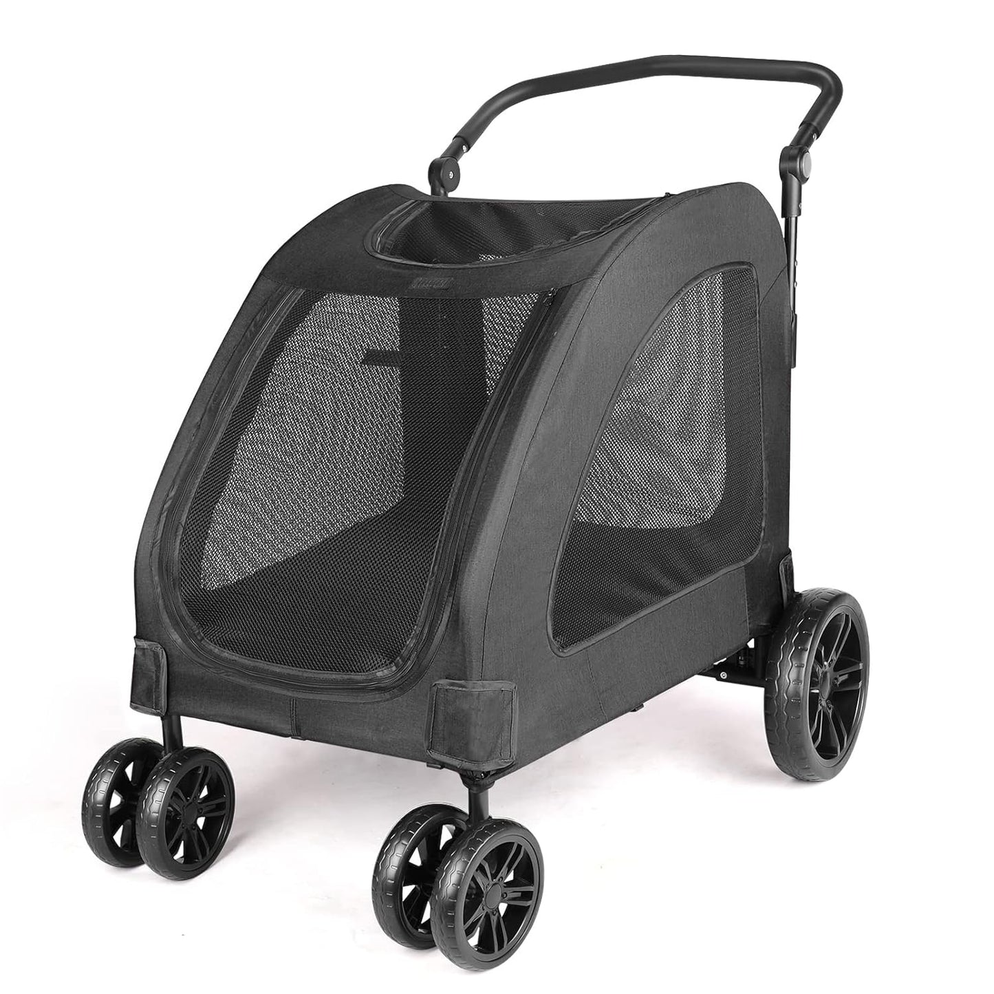 Large Dog Travel Stroller with 4 Heavy Duty Wheels Pet Stroller with Adjustable Handle - Double Doggie Capacity Jogger Wagon with Back Front Door for Small Medium Large Dogs (Black 1)