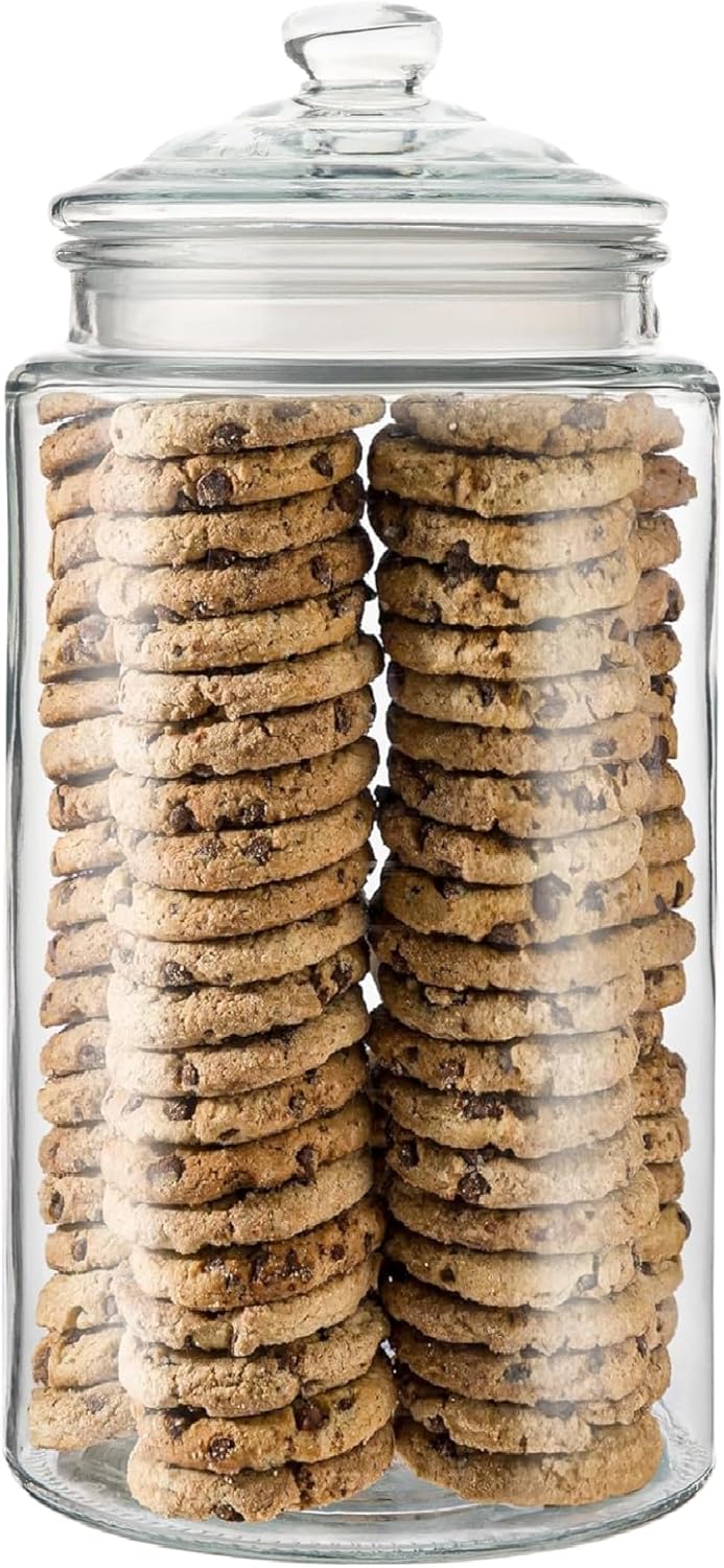 2-Gallon Tall Glass Cookie Jar with Airtight Lid – Large Kitchen Canister for Cookies, Sugar, Flour, and Dog Treats