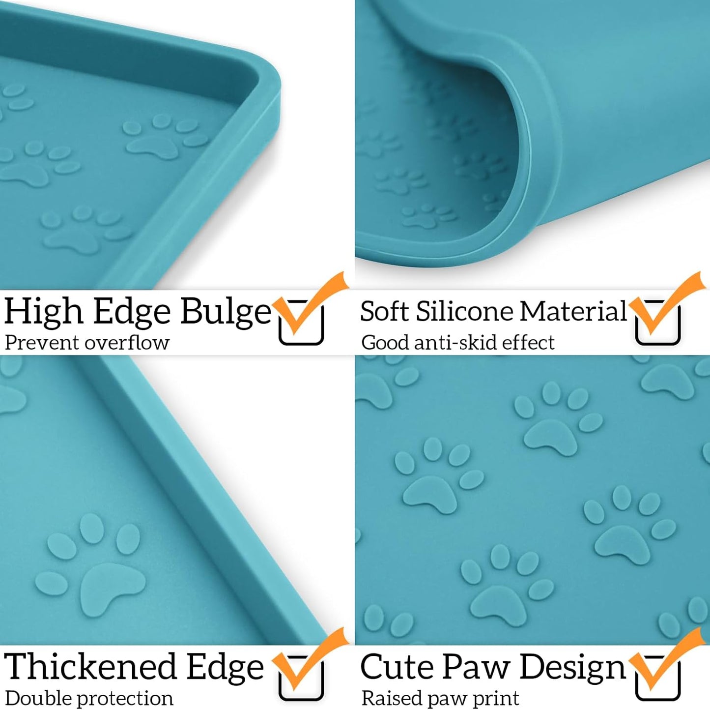 Ptlom Dog Food Mat Anti-Slip Pet Bowl Mats for Food and Water, High-Lips Pet Placemat Prevent Messy Spills to Floor, Waterproof Puppy Feeding Tray for Small, Medium Large Dogs Cats, Silicone