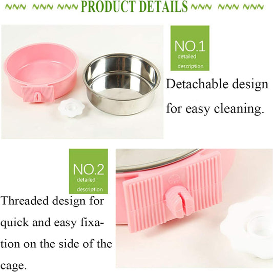 kathson Crate Dog Bowl, Removable Stainless Steel Hanging Pet Cage Bowl Food & Water Feeder Coop Cup for Cat, Puppy, Birds, Rats, Guinea Pigs 3pcs(Blue,Green,Pink)