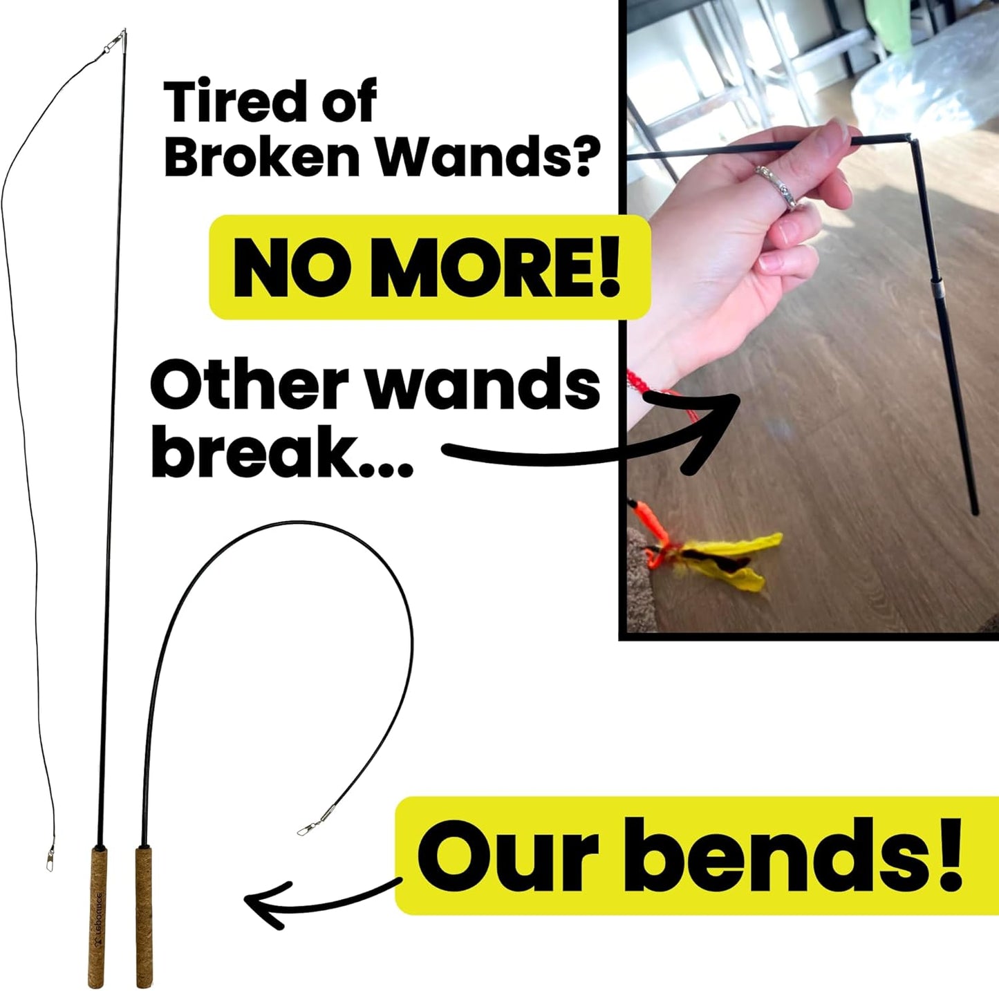 Forever Stick - The Unbreakable Cat Toy Wand, Extra Long Durable Interactive Cat Toy for Indoor Cats, Feather Kitten Toys for Bored Indoor Adult Cats, Bird Teaser Cat Accessories Enrichment