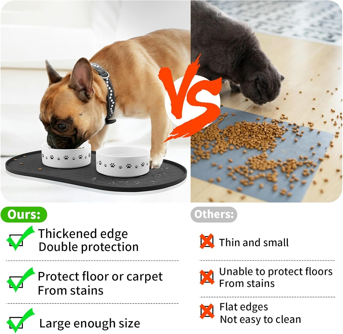 KPWACD Pet Feeding Mat for Dogs and Cats, Silicone Dog Placemat Non-Slip Waterproof Bowl Mats Prevent Food and Water Overflow, High-Lips Puppy Dish Tray Mat Suitable for Large Medium Small Pets, Black