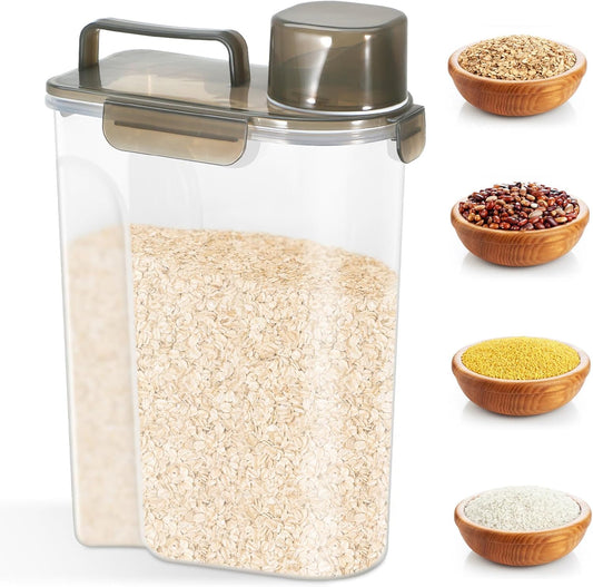 Rice Storage Container 10 Lbs, Airtight Food Dispenser with Large Spout and Cup for Rice, Cereal, Flour, Oatmeal, Pet Dog Cat Food Storage